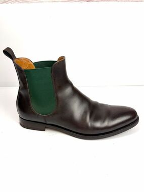 SCAROSSO Italy Giancarlo Chelsea Boots Brown Leather Green Side Panel sz 45 US12